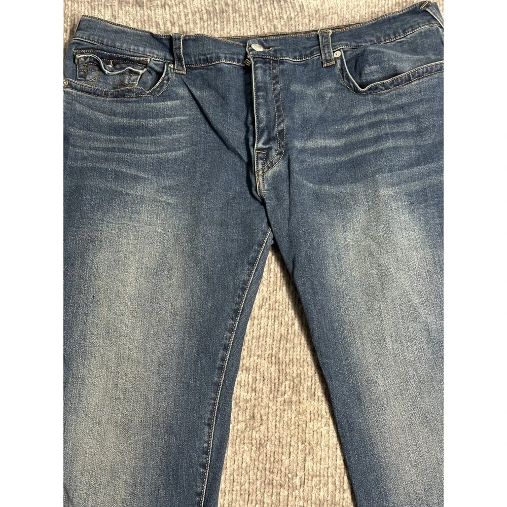 True Religion Jeans Mens 44x32 Ricky Relaxed Skinny Flap Med Blue Wash Denim
